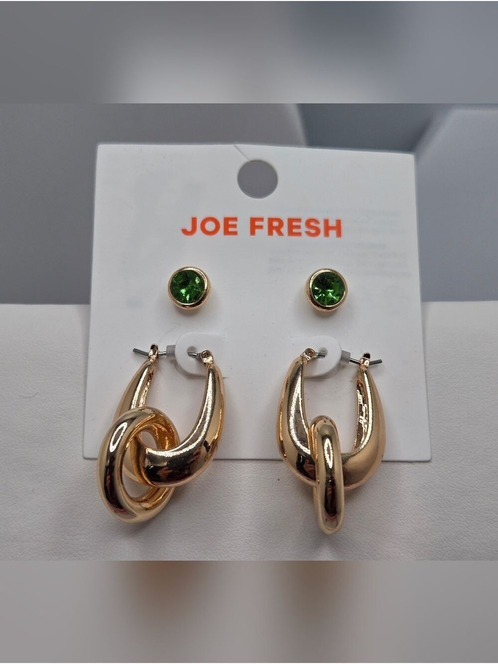 ✨2/$10✨Gold Hoop Earrings + Green Studs Set 1.25" Matching New Joe Fresh